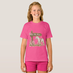 Camiseta Cavalo Oeste Selvagem Floral Rosa-Rosa Ocidental