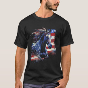 Camiseta Cavalo Patriótico Americano Bandeira Horseback Win
