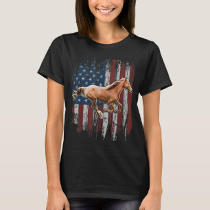 Camiseta Cavalo Patriótico - Bandeira Americana Andando Lon