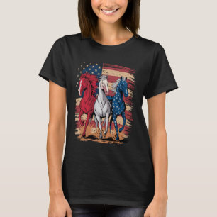 Camiseta Cavalo Patriótico Bandeira dos EUA Cavalos 4 de Ju