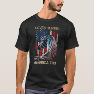 Camiseta Cavalo Patriótico Cavalo Vintage Bandeira American