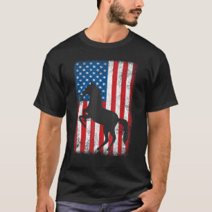 Camiseta Cavalo Patriótico do Dia 4 de Julho Bandeira Ameri