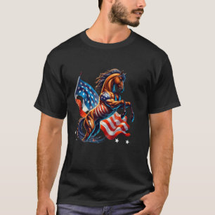 Camiseta Cavalo Patriótico Engraçado 4 de Julho Dia da Inde