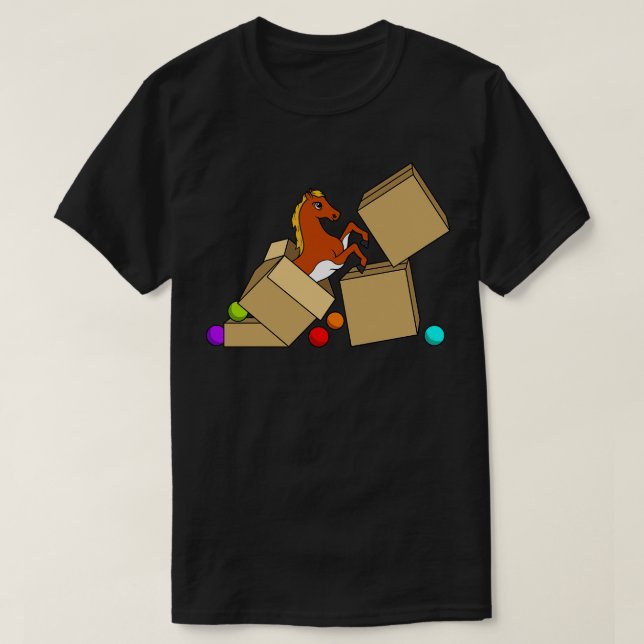 Camiseta Cavalo pequeno está saltando para fora de uma caix (Frente do Design)