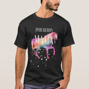 Camiseta Cavalo Percheron Mãe Galáxia Garota Equestre