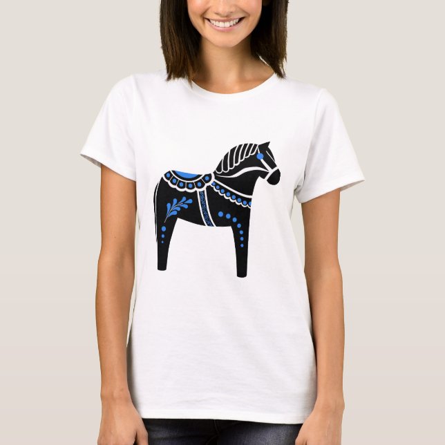 Camiseta Cavalo popular preto/branco/azul de Dala/frisão (Frente)