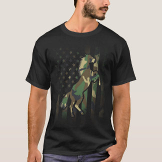 Camiseta Cavalo Presente Camo Bandeira Americana EUA Camo T