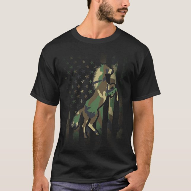 Camiseta Cavalo Presente Camo Bandeira Americana EUA Camo T (Frente)
