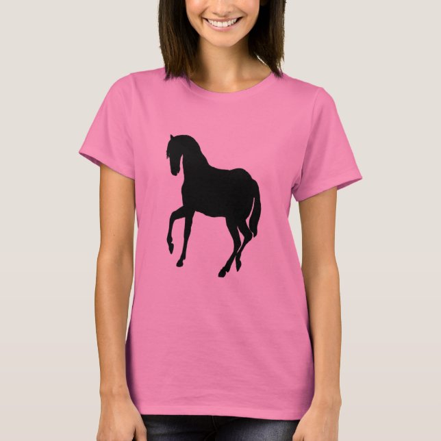 Camiseta Cavalo preto da beleza bonito em senhoras (Frente)