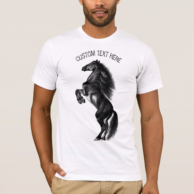 Camiseta Cavalo Preto - Desenho - Adicione Seu Texto (Frente)