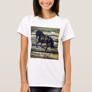 Camiseta Cavalo Preto Equestre Equestre de Madeira Equestre