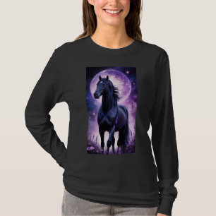 Camiseta Cavalo Preto Sob Lua Roxa