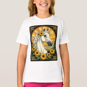 Camiseta Cavalo Puro-Sangue e Flores de Susana de Olhos Neg