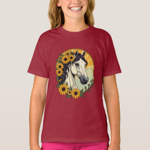 Camiseta Cavalo Puro-Sangue e Flores de Susana de Olhos Neg