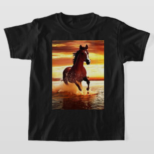 Camiseta Cavalo Selvagem Galopando Através do Teto do Surf
