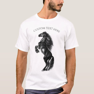 Camiseta Cavalo selvagem preto-e-fundo - Desenho preto e br