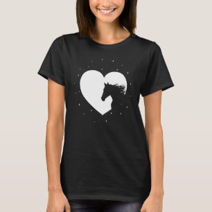 Camiseta Cavalo Silhueta Coração Mulheres Equitação Equ