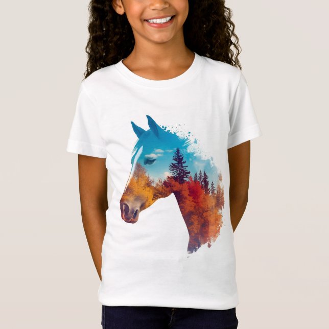 Camiseta Cavalo Surreal na Floresta do outono (Frente)