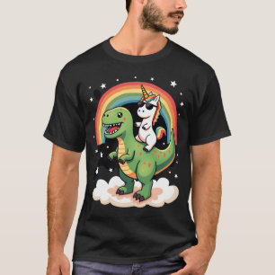 Camiseta Cavalo Unicórnio Arco-Íris Montando T rex - Dinoss