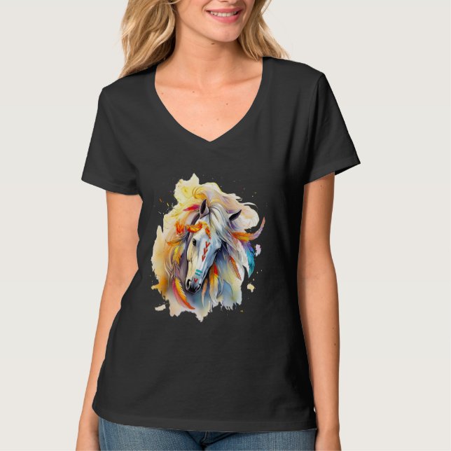 Camiseta Cavalo Vento Índio Arte Tribal Nativo Cavalo Ameri (Frente)