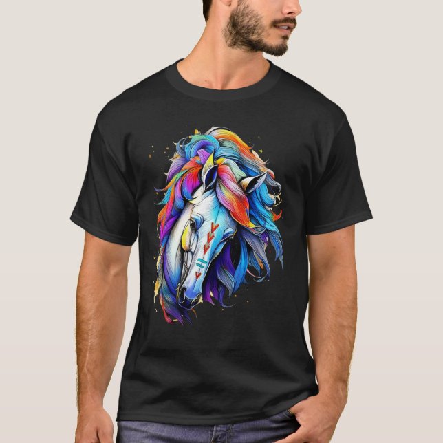 Camiseta Cavalo Vento Índio Arte Tribal Nativo Cavalo Ameri (Frente)