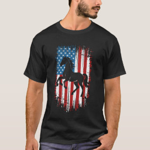 Camiseta Cavalo Vintage Vermelho Branco e Azul Bandeira Ame