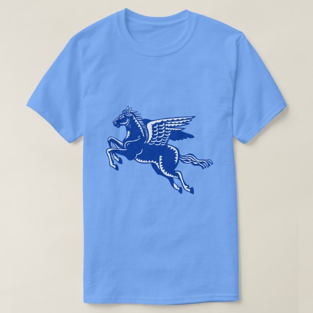 Camiseta Cavalo Voador - Camisa-T Marinho Azul e Branca (Frente do Design)