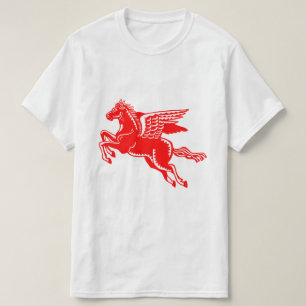Camiseta Cavalo Voador - Camisa-T Vermelha e Branca