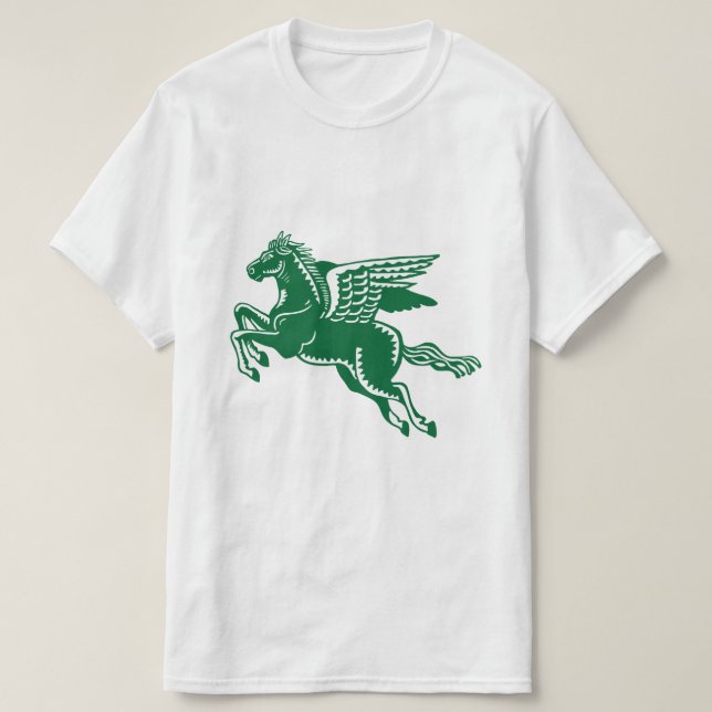 Camiseta Cavalo Voador - Floresta Verde e Branco (Frente do Design)