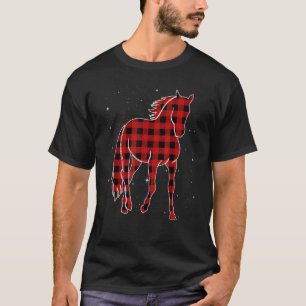 Camiseta Cavalo Xadrez Vermelho Natal Família Buffalo Corre