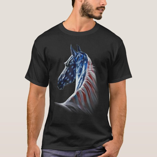 Camiseta Cavalos América - Cavalo Patriótico Bandeira Ameri (Frente)