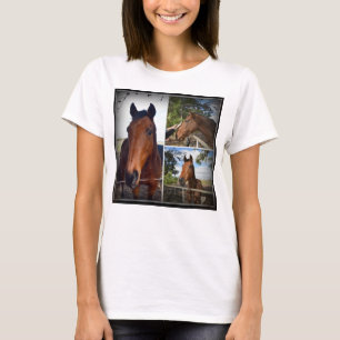Camiseta Cavalos Castanhos Numa Colagem Fotográfica,