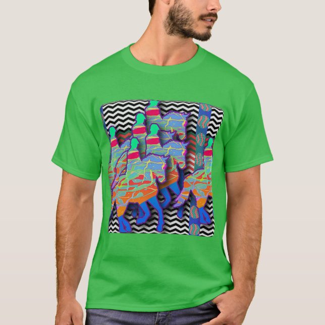 Camiseta Cavalos Chevron E Cavaleiros Verdes (Frente)