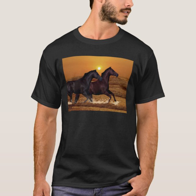 Camiseta Cavalos correndo ao sol do oceano (Frente)