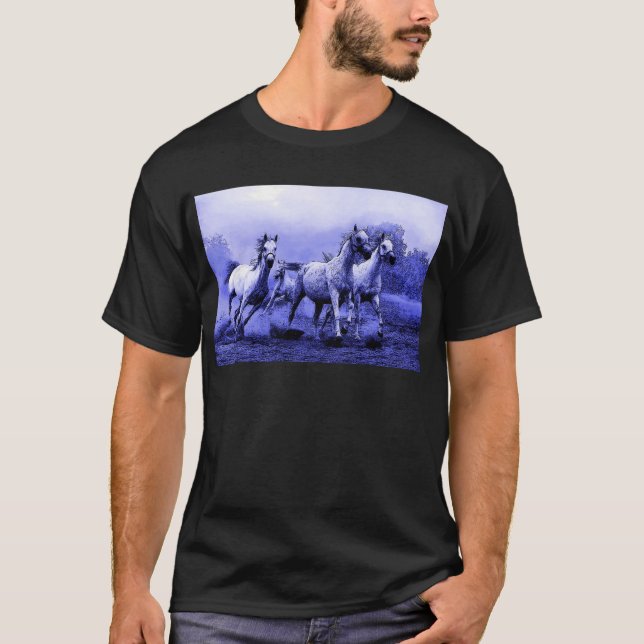 Camiseta Cavalos correndo e luz azul (Frente)
