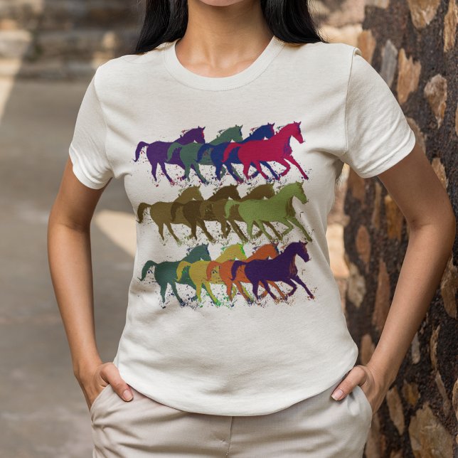 Camiseta Cavalos Correntes, Animais De Exploração (colorful horses running)