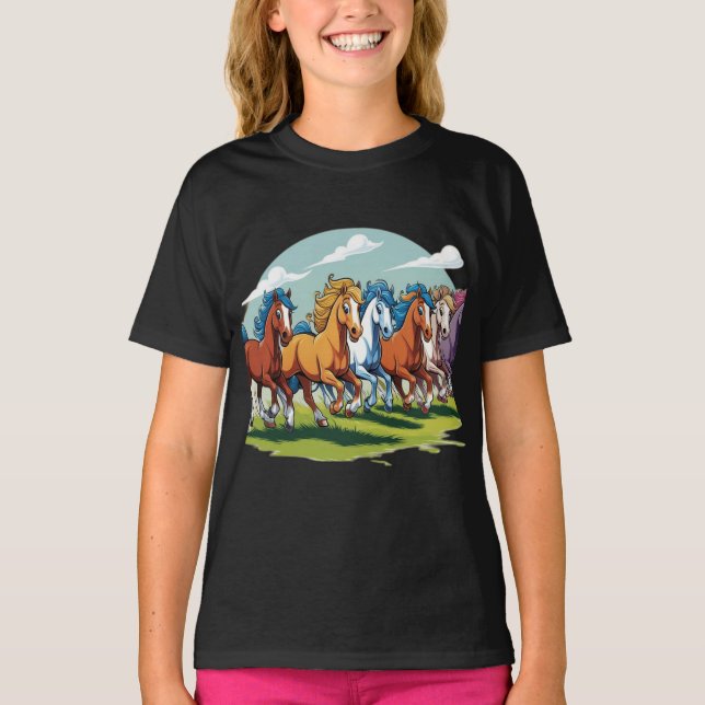 Camiseta Cavalos de Cartoon Galopantes - Efetivo Animado (Frente)