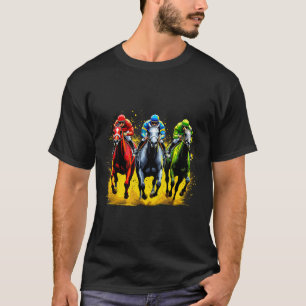 Camiseta Cavalos de corrida traje cena dinâmica de corrida