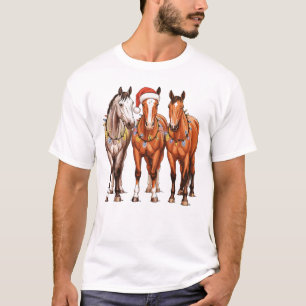 Camiseta Cavalos de Natal Ocidental Cowboy Chapéu de Papai
