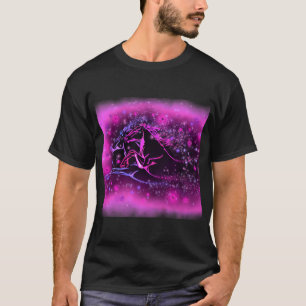 Camiseta Cavalos De Par Rosa Neon Azul Correndo À Noite Es