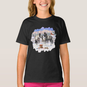 Camiseta Cavalos de pintura de Cinza Grulla Pinto em uma Fa