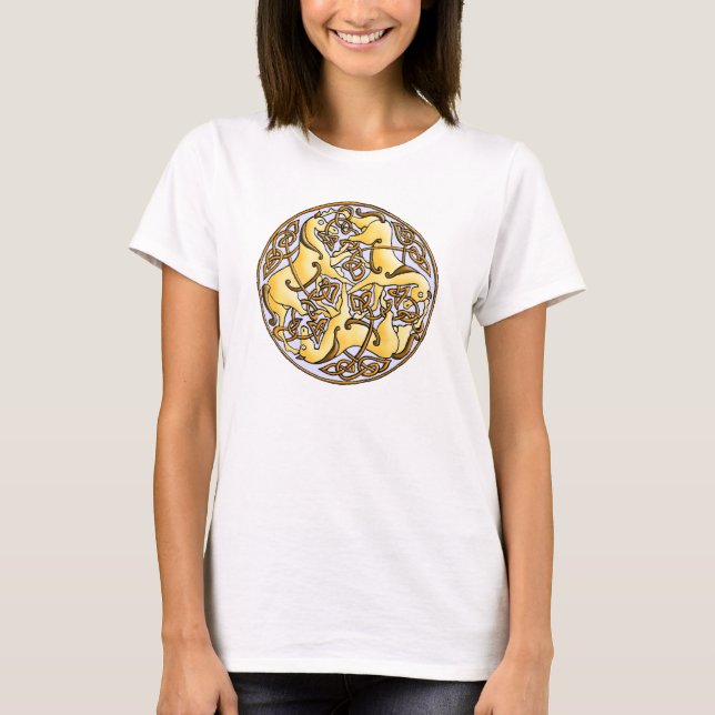 Camiseta Cavalos e nós celtas no círculo (Frente)