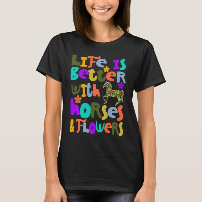 Camiseta Cavalos Flores Amazonas País Cavaleiro Crianças Eq (Frente)