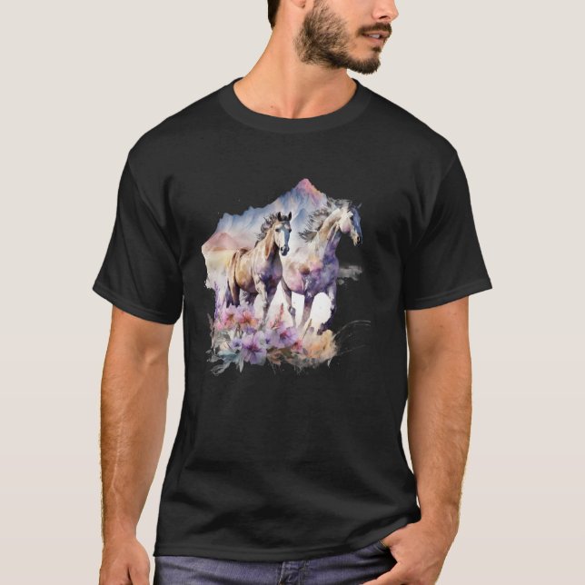 Camiseta Cavalos Flores Selvagem Crina Boho Ocidental Merid (Frente)