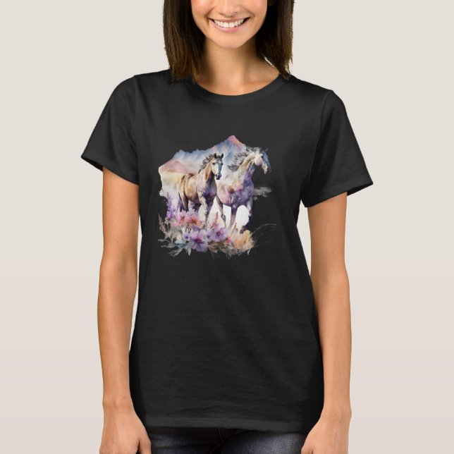 Camiseta Cavalos Flores Selvagem Crina Boho Ocidental Sul V (Frente)