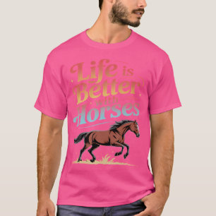 Camiseta Cavalos Homens Fofos Vida É Melhor Com Cavalos Cav