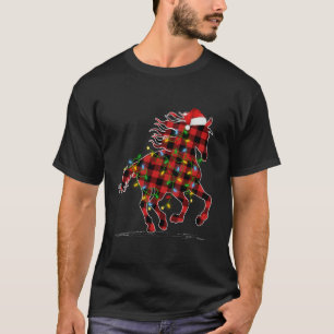 Camiseta Cavalos Luzes Xmas Pijamas Buffalo Xadrez Horo Chr