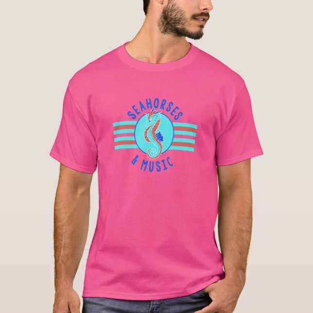 Camiseta Cavalos-marinhos E Notas Musicais Animais Selvagen (Frente)