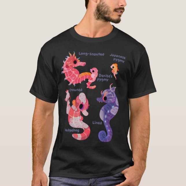 Camiseta Cavalos-marinhos - pastel (Frente)
