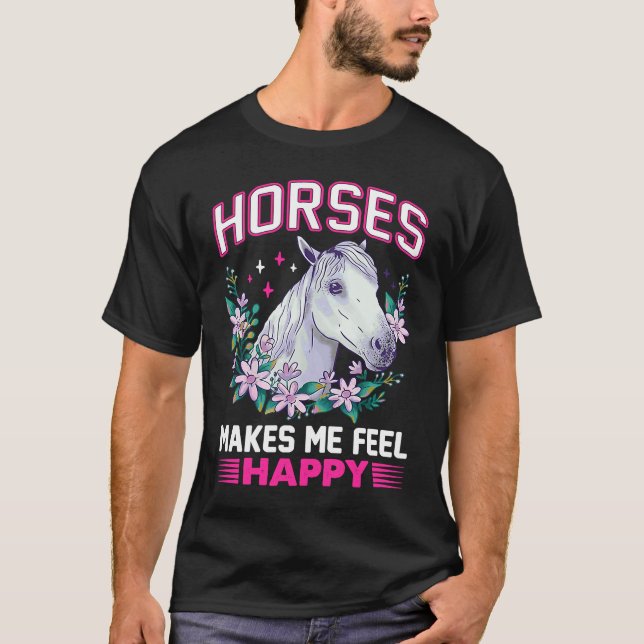 Camiseta Cavalos Me Fazem Sentir Feliz Flores Poder Lábio B (Frente)